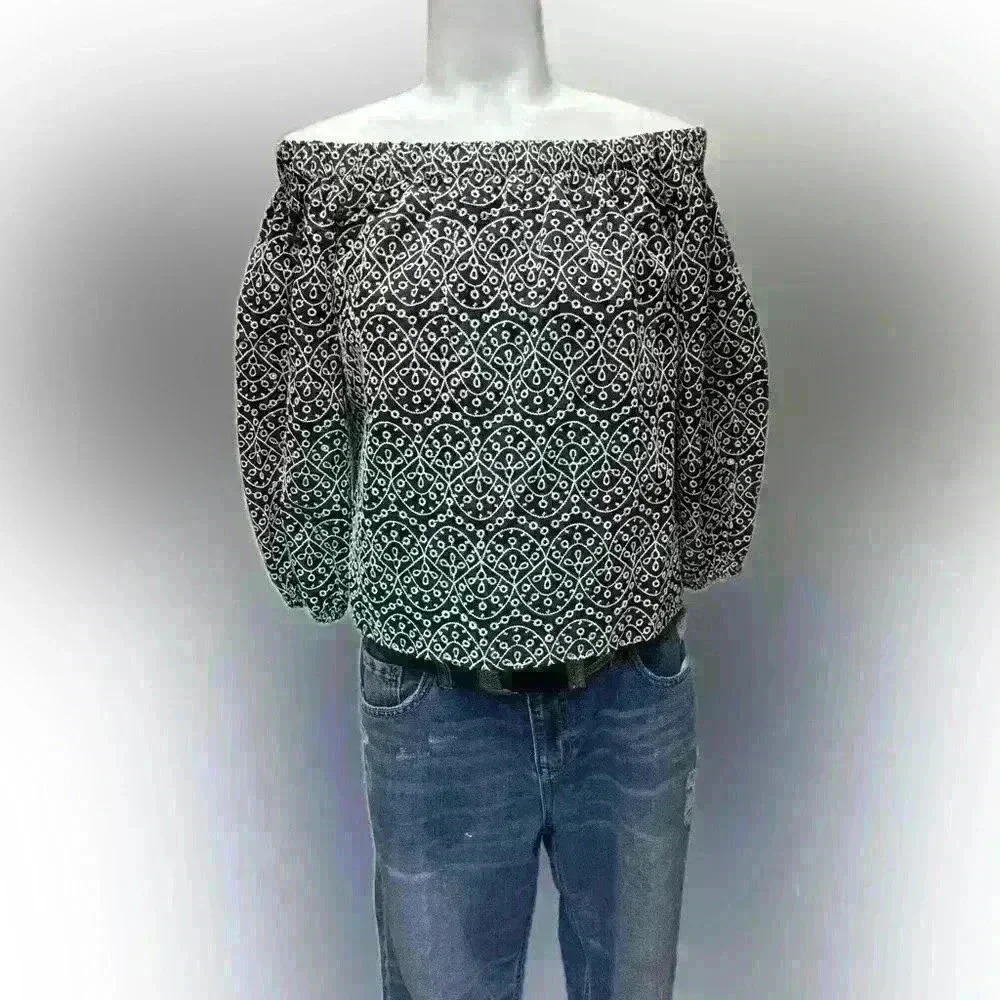 Express women's off the shoulder black and white designed top, Size XS